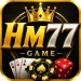 HM77 Game logo featuring gold and silver text with a crown, playing cards, poker chip, and dice on a dark background