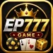 EP777 Game logo featuring bold golden and silver “EP777” text with a crown above it, set in a casino-style design with poker chips, playing cards, and dice on a dark luxurious background in a square 150x150 icon format.