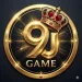 A square digital app icon with rounded corners featuring a premium gaming logo. The central element is a bold, polished golden text reading "9J" with a classic, jewel-encrusted royal crown with red velvet tilted on top of the "9".