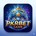 A professional, square app icon logo for "PKRBET GAME" featuring a dark blue rounded-corner background.