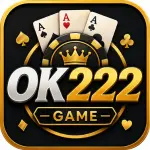 Luxury OK222 Game logo with gold and silver text, playing cards, crown symbol, and casino-style black background in a glossy 150x150 app icon design.